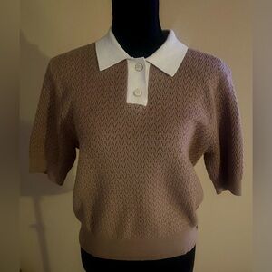 NWOT Williams Athletic Club Women’s Christie Polo. Color:Sand/Pinky White
Size L